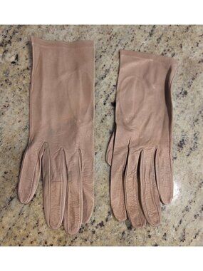 Vintage Womens Size M 7.5 Beige Soft Leather Formal 9" Short Gloves